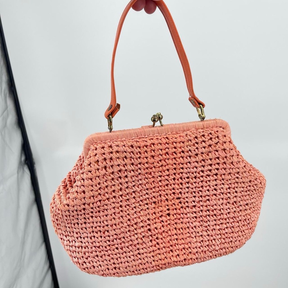 Vintage 60s Colorful Wicker Straw Purse Handmade Japan Raffia Retro Mod Artsy